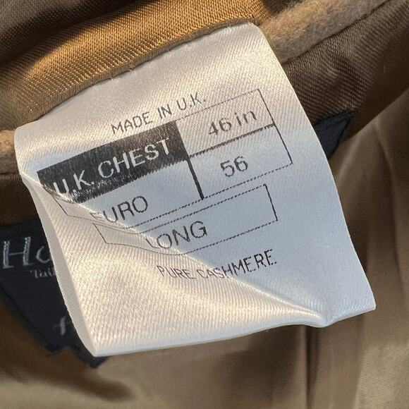 Vintage Harries Whitfield Pure Cashmere Long Coat Mens Sz 46 L Tan 3-Button Suit - Picture 9 of 9